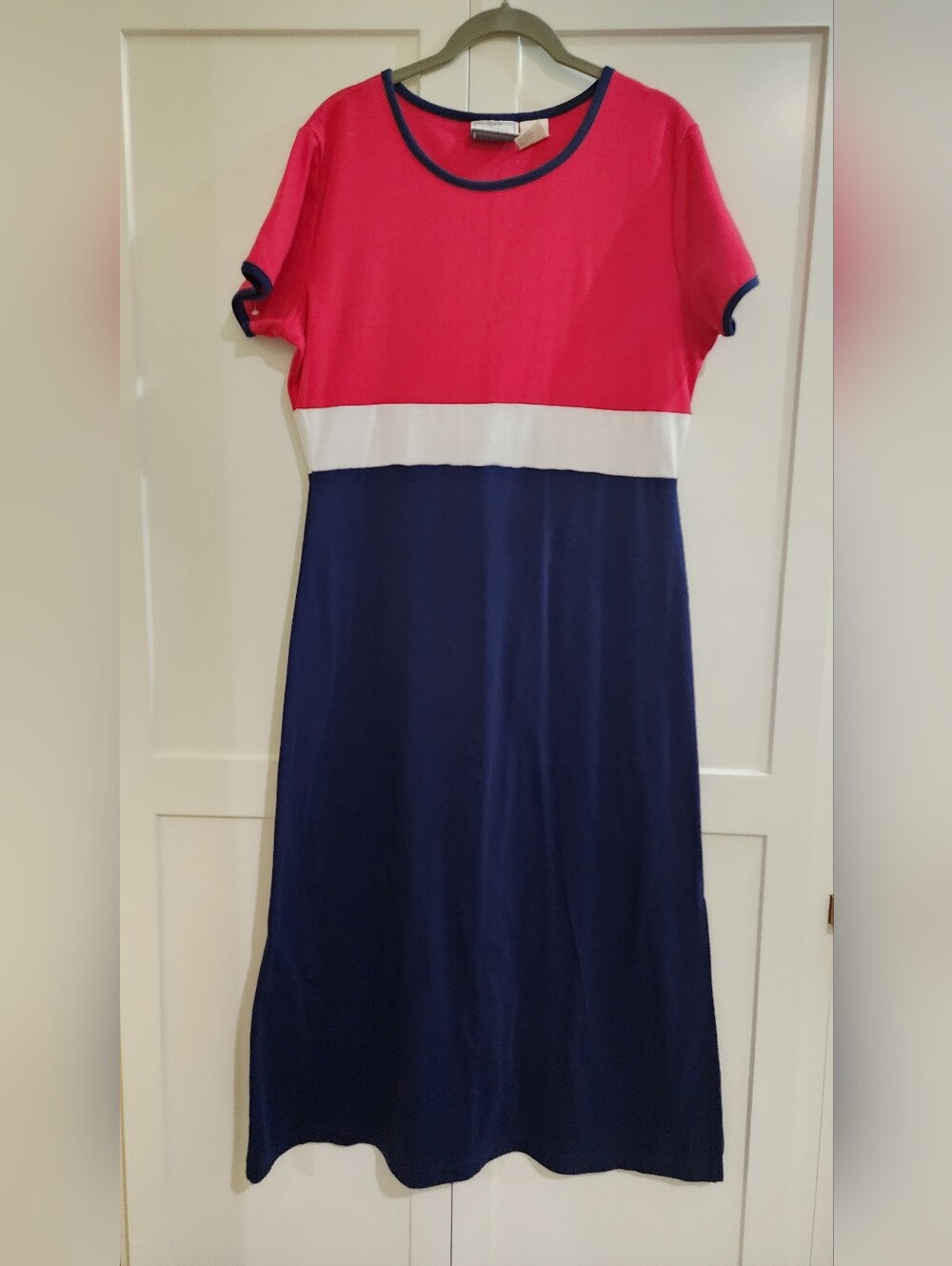 Colorblock Red, White & Navy Midi Dress